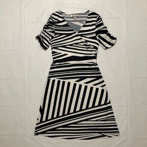 COREY P Women’s Short Sleeve Pullover Stretch Zebra Print Black & White Dress XS